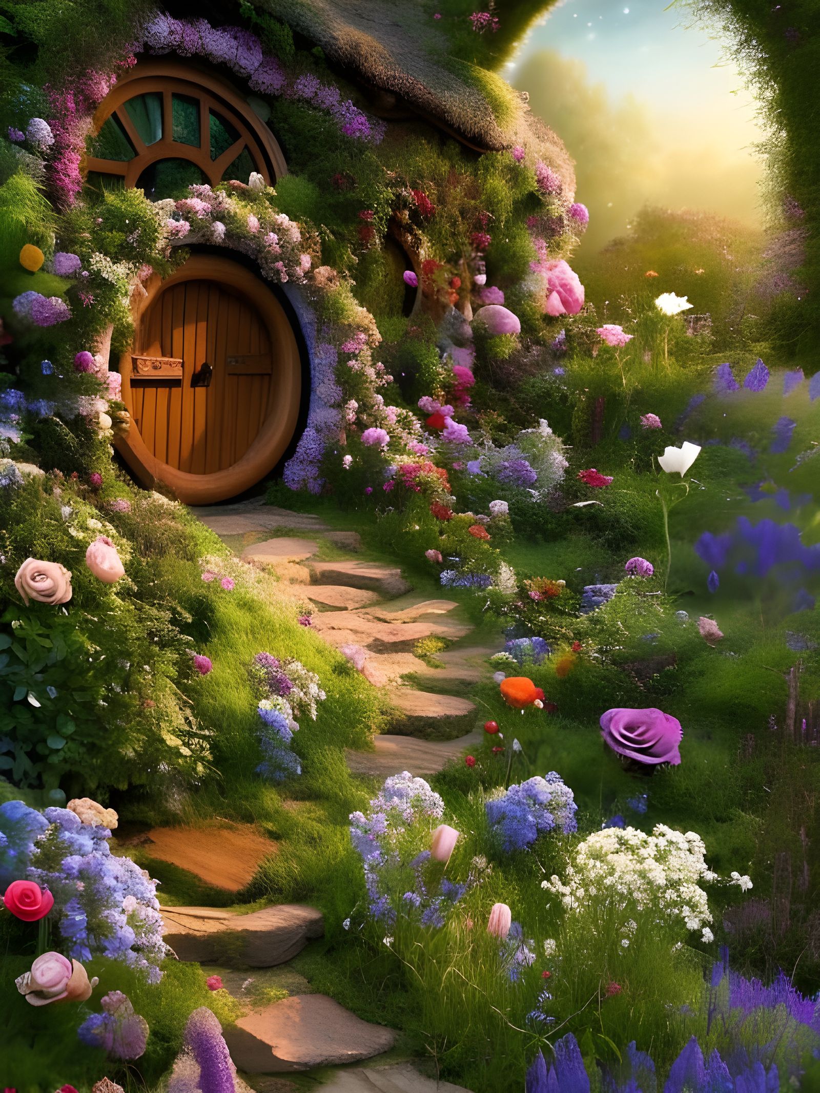 Enchanting Hobbit Home in Fantasy Garden