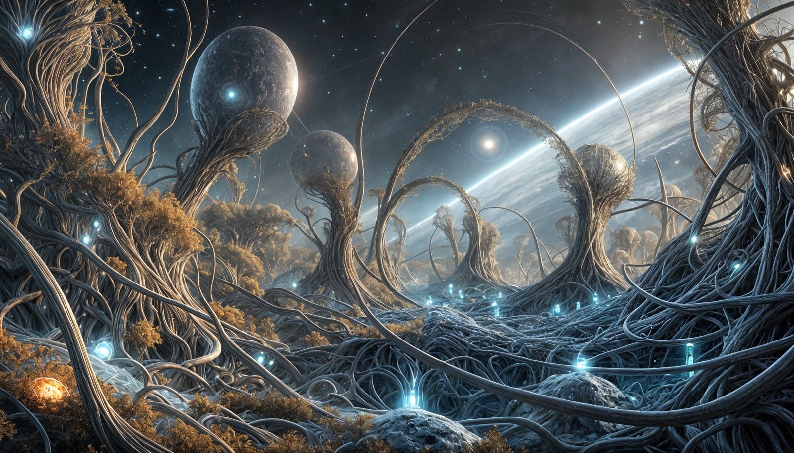 Alien Planet with Glowing Organic Network