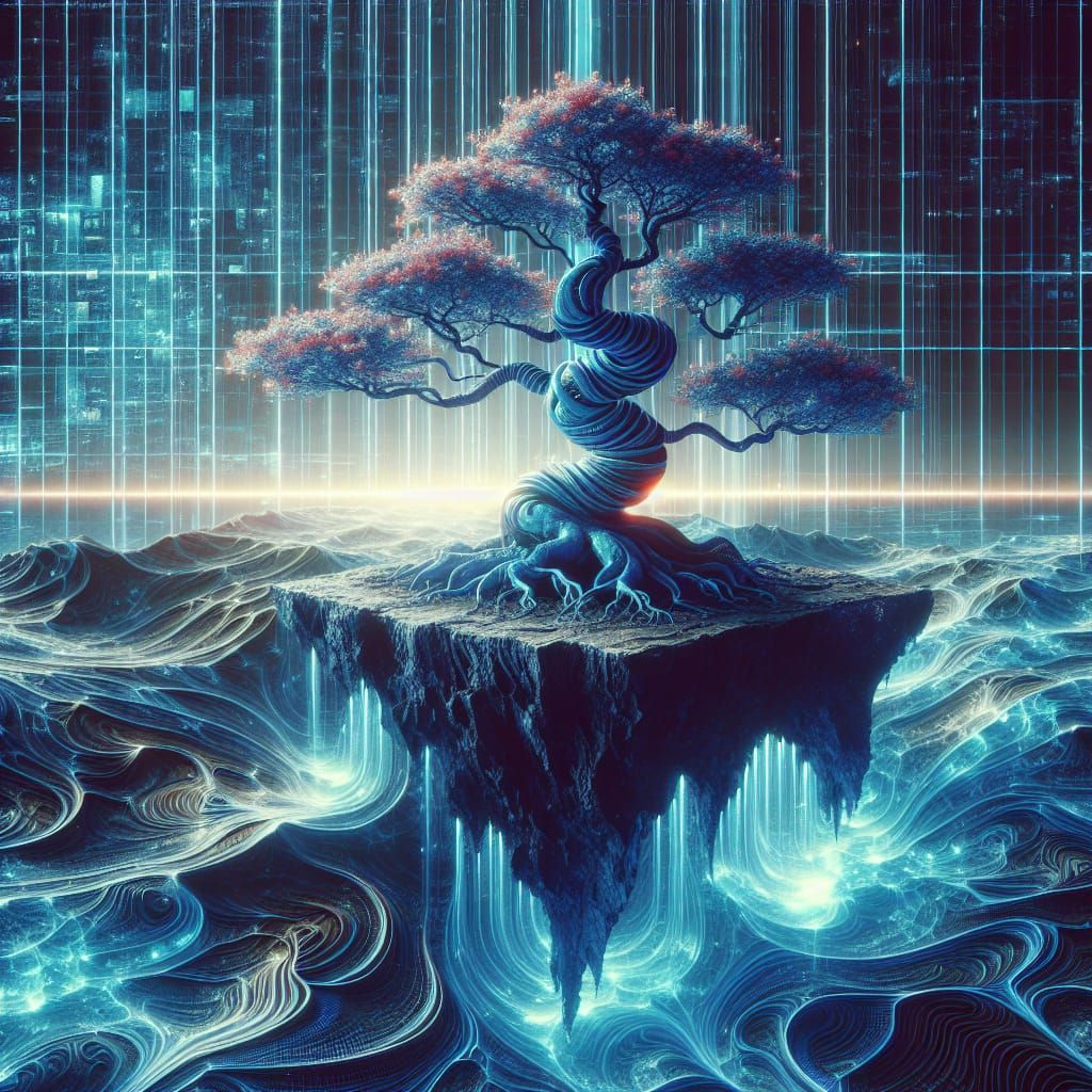 Biomechanical Dreamscape of a Serpentine Bonsai Tree in Coba...