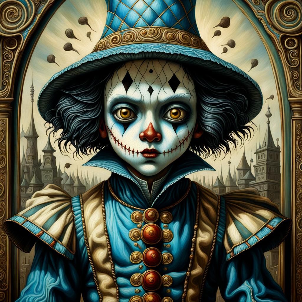 Sorrowful Harlequin in Impasto Style