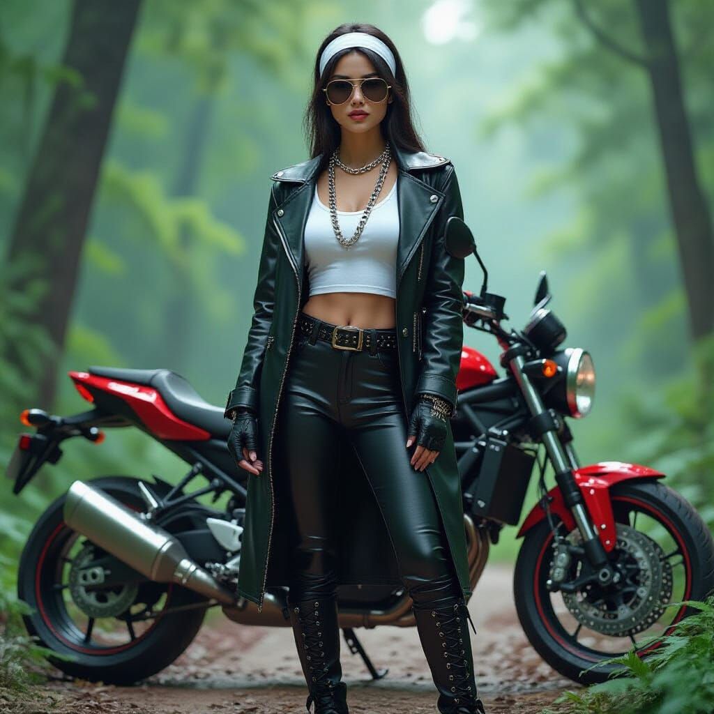 Asian Woman on Motorcycle in Photorealistic Style