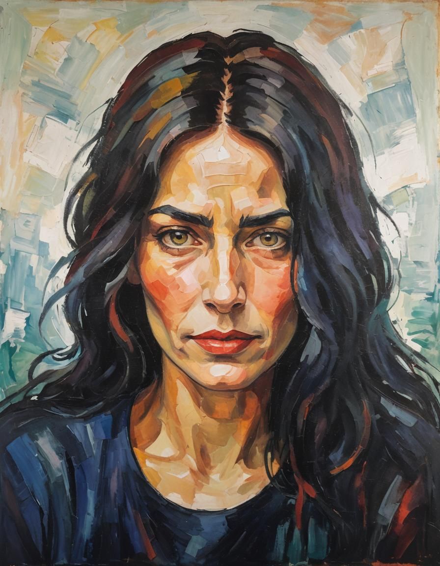 Expressionist Portrait of Serene Woman in Bold Colors