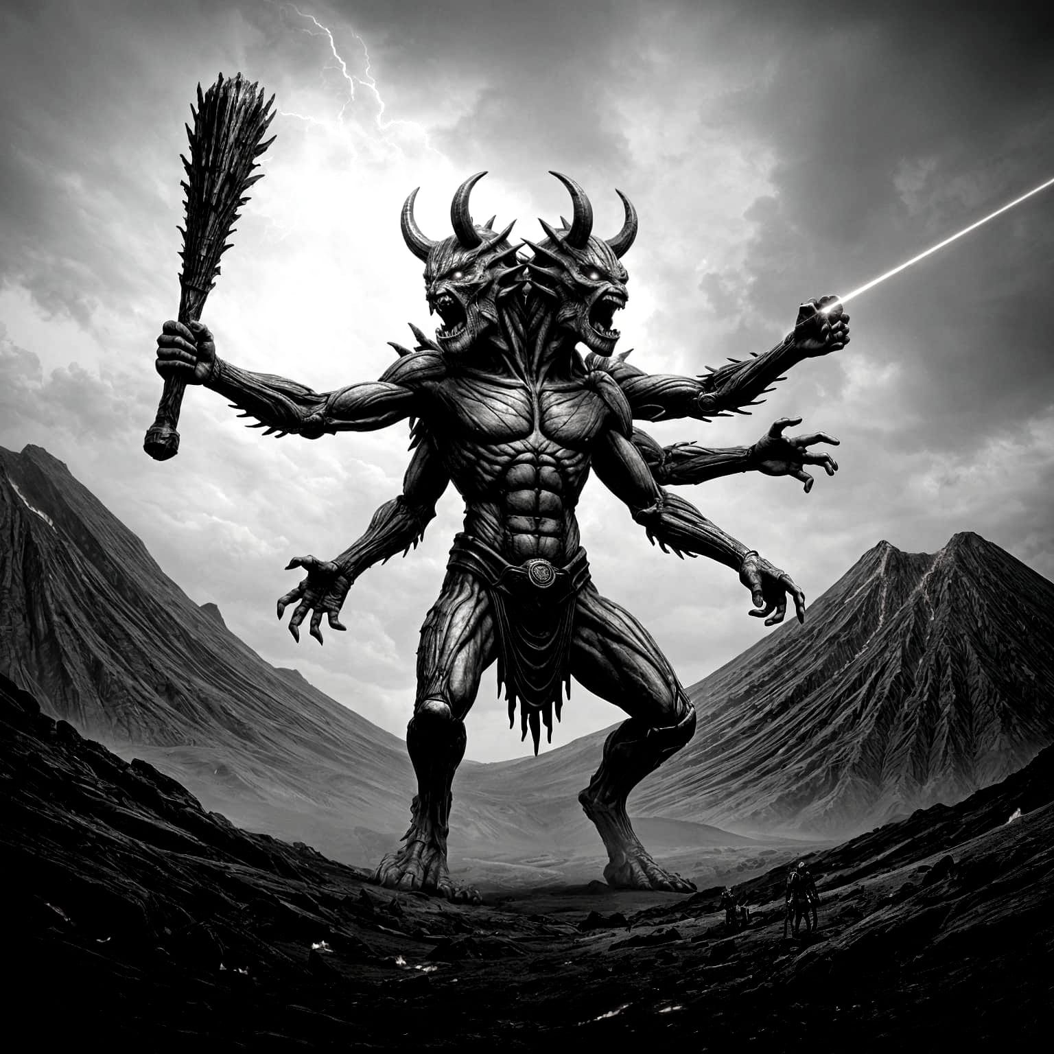 Colossal Two-Headed Titan with Laser Beam