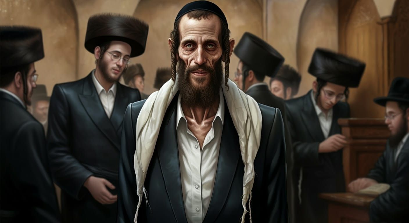 Digital Comic-Style Portrait of a Gaunt Hasidic Man