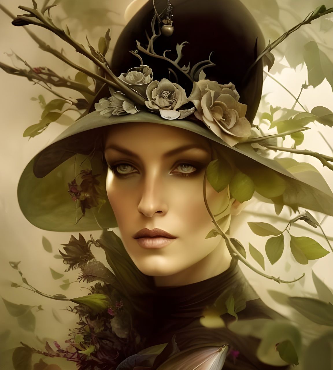 Mysterious Goth Witch Bride Portrait in Forest