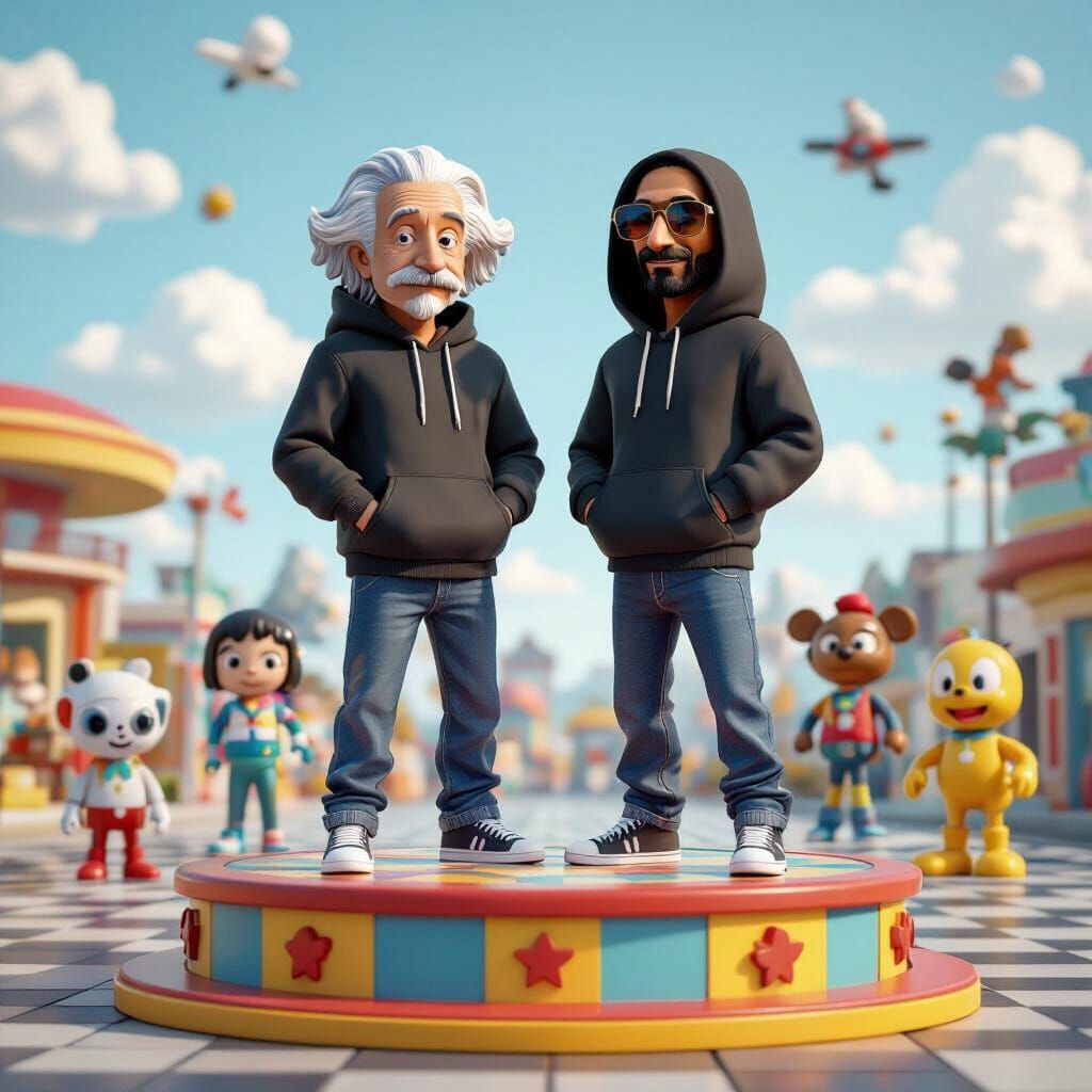 Einstein and Snoop Dogg: 3D Rendered Action Figures