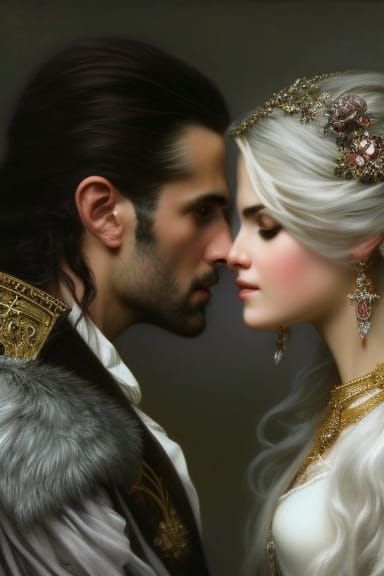 Ornate Portrait of Vampire Couple in Hyperrealistic Style
