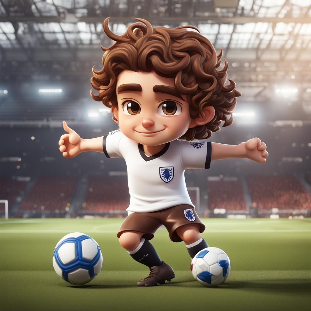 Chibi Soccer Player in England Kit, Digital Art