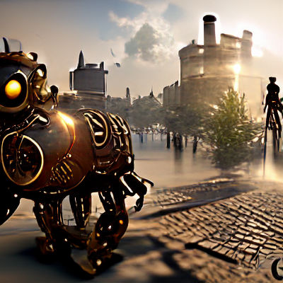 Steampunk Robot in Abandoned City