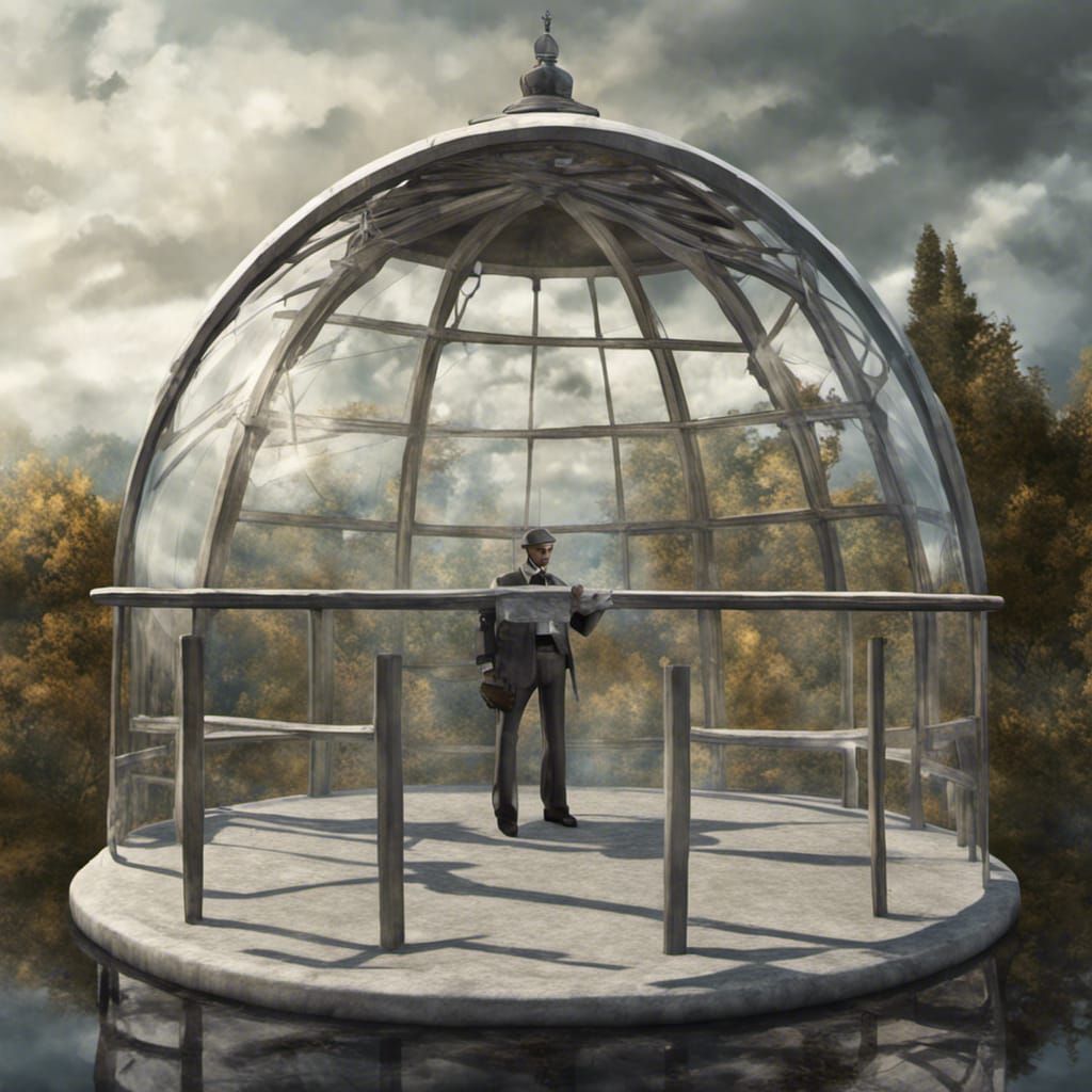 Surreal Hyperrealistic Bridge Diorama Under Glass Dome
