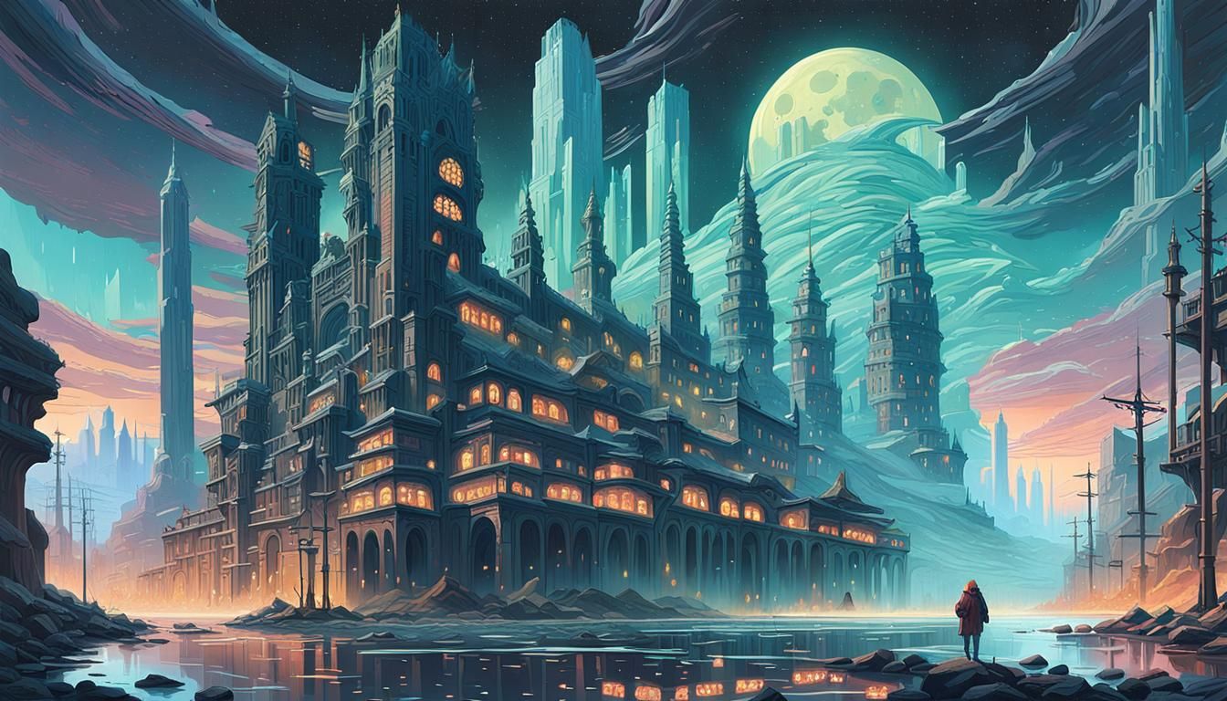 A highly detailed abstract art illustration in pen and ink w...