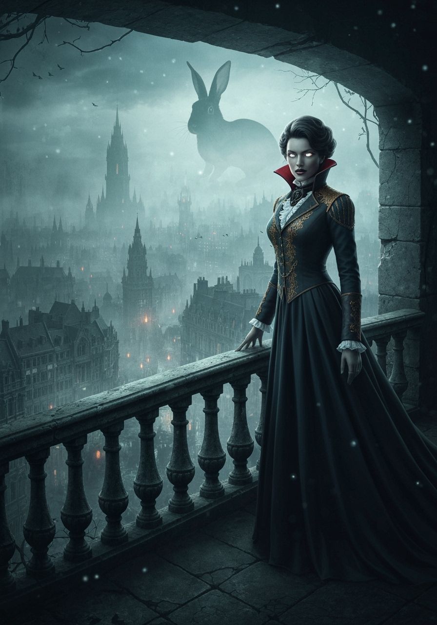 Vampire Aristocrat Overlooking Haunted Cityscape