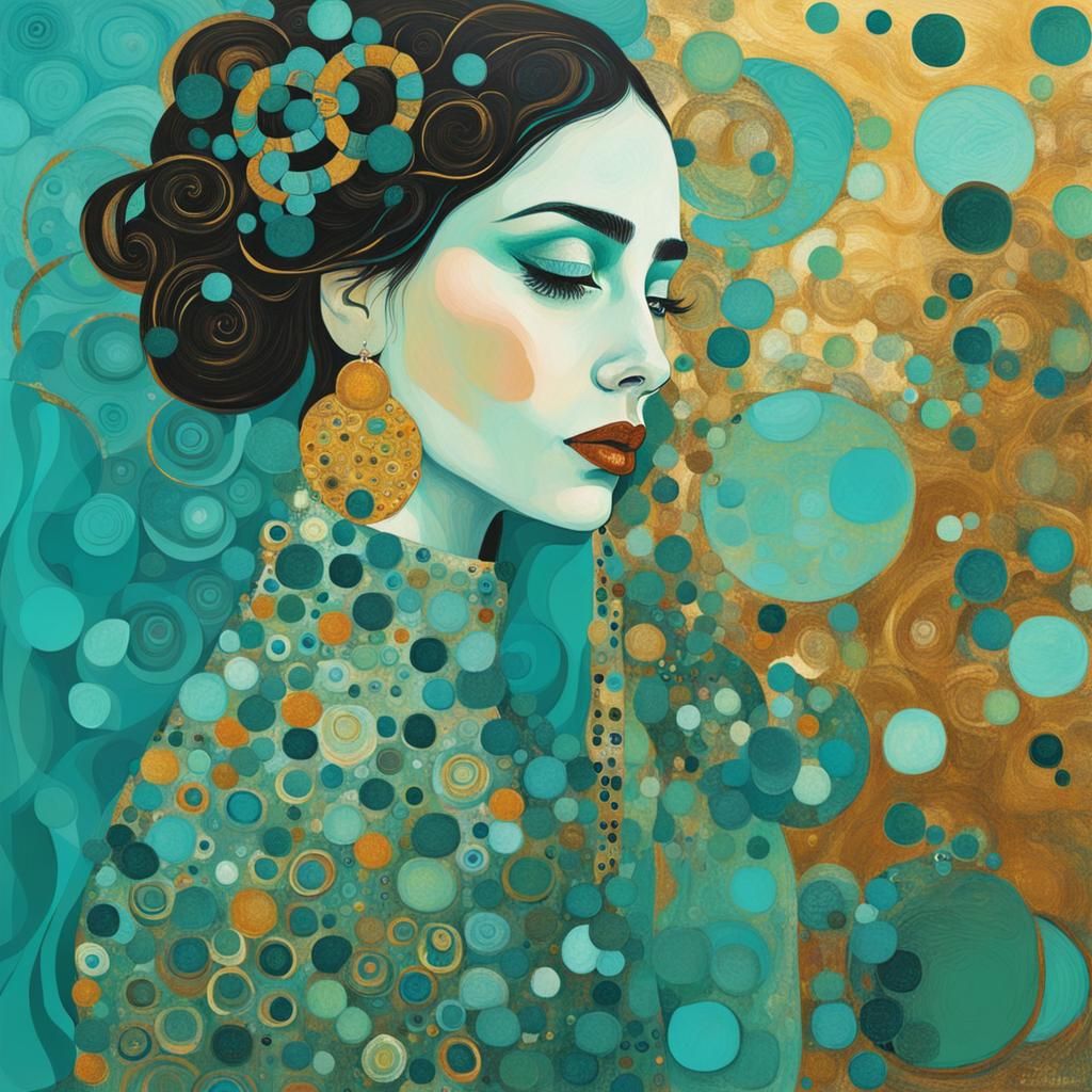 Woman in Aqua: Klimt-Inspired Abstract Portrait