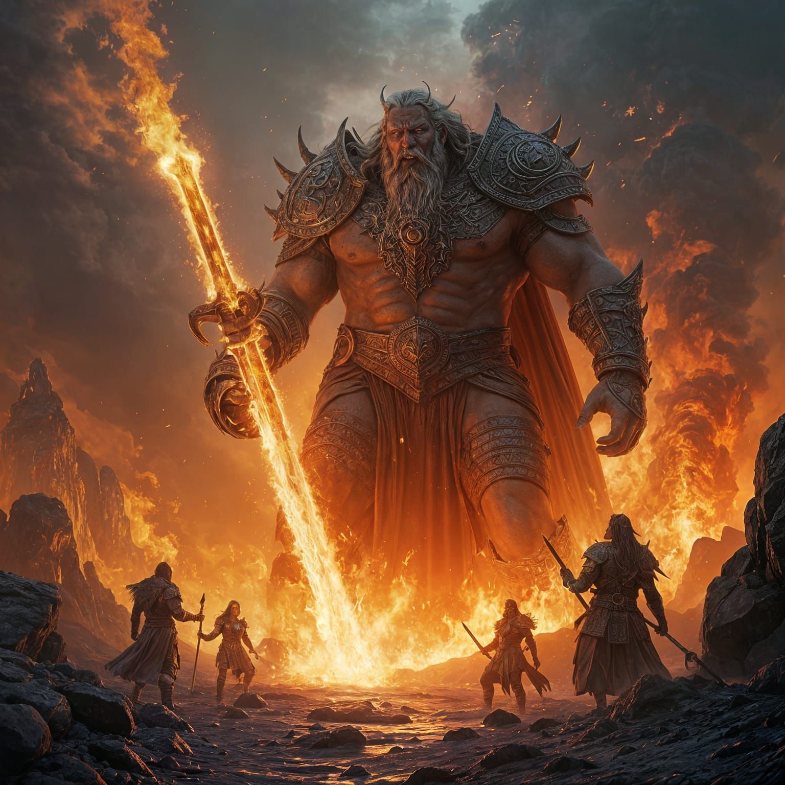 Surtr Battles Norse Gods in Dark Fantasy Art