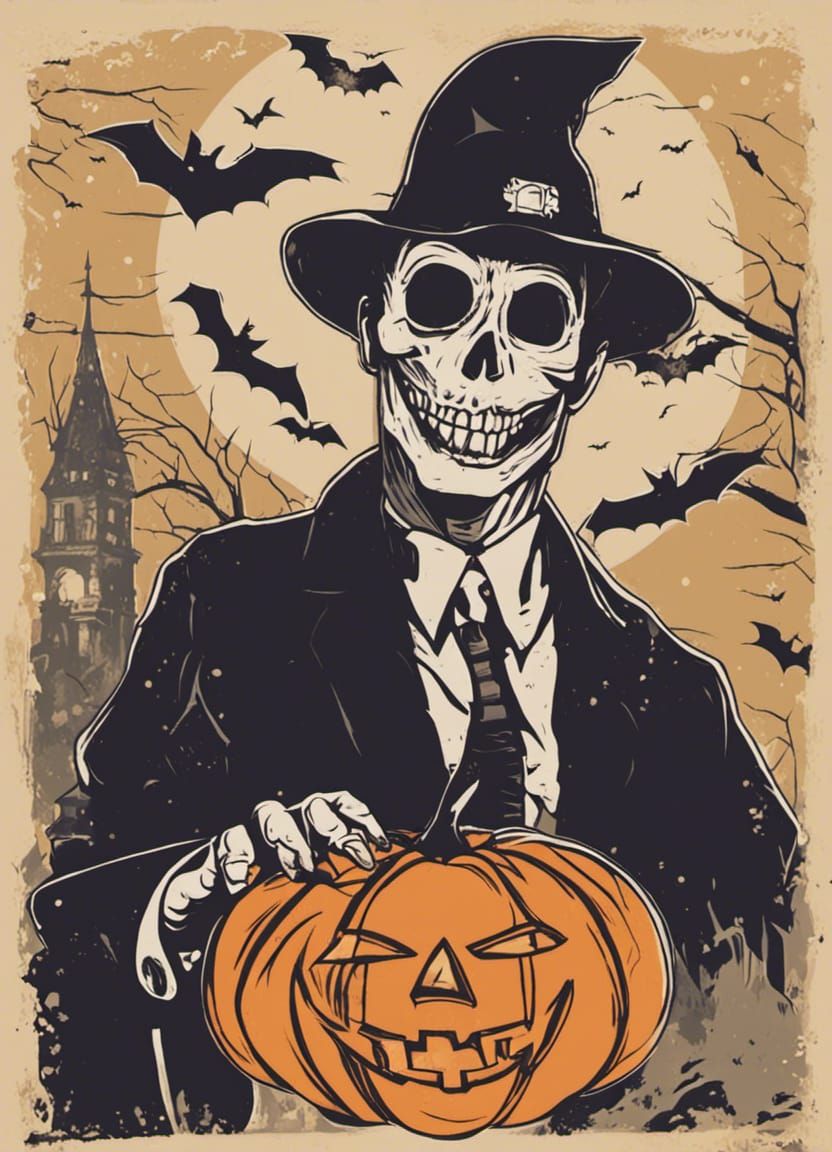 Noir Halloween Postcard Art: Happy Halloween