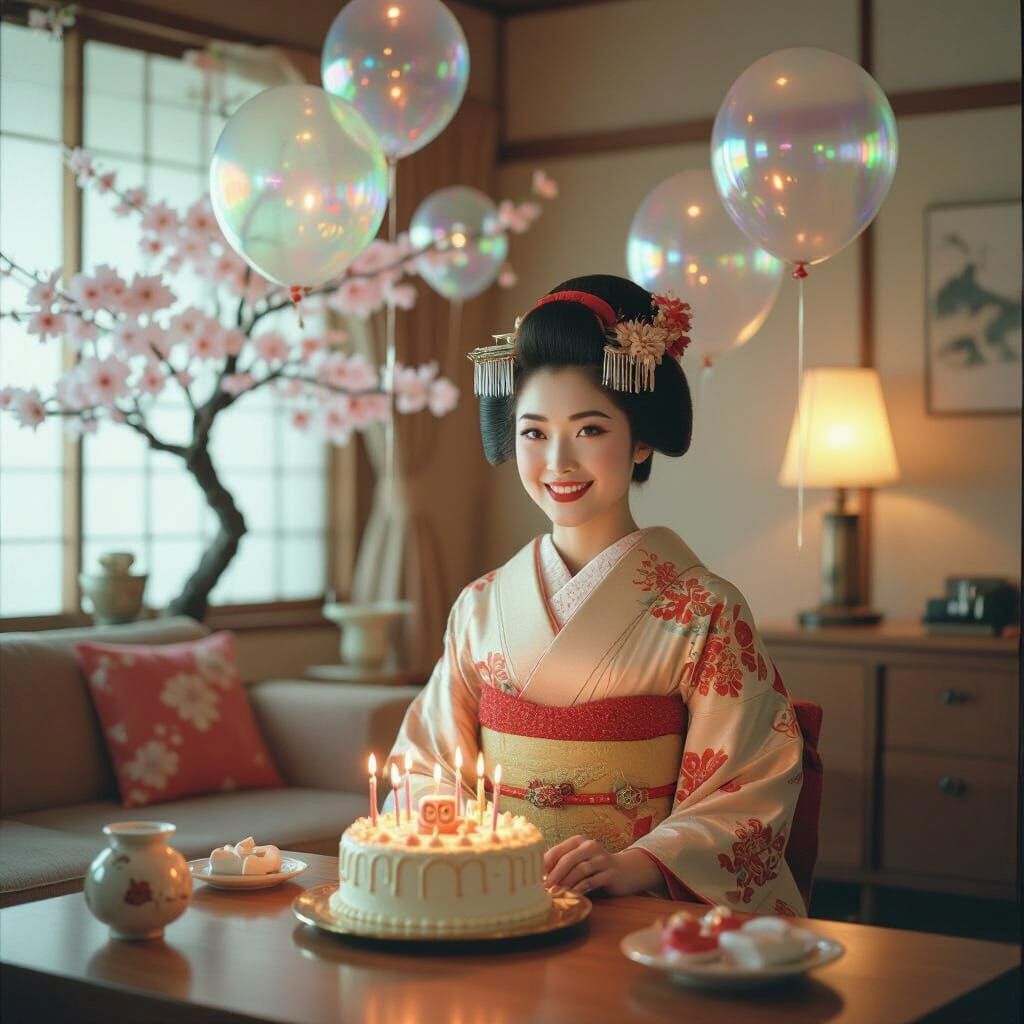 Retro-Futuristic Geisha Birthday Party in Sepia Tones