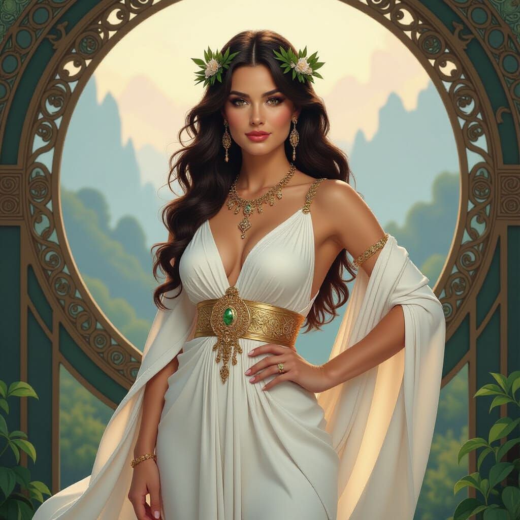 Goddess in Flowing Gown, Art Nouveau Style