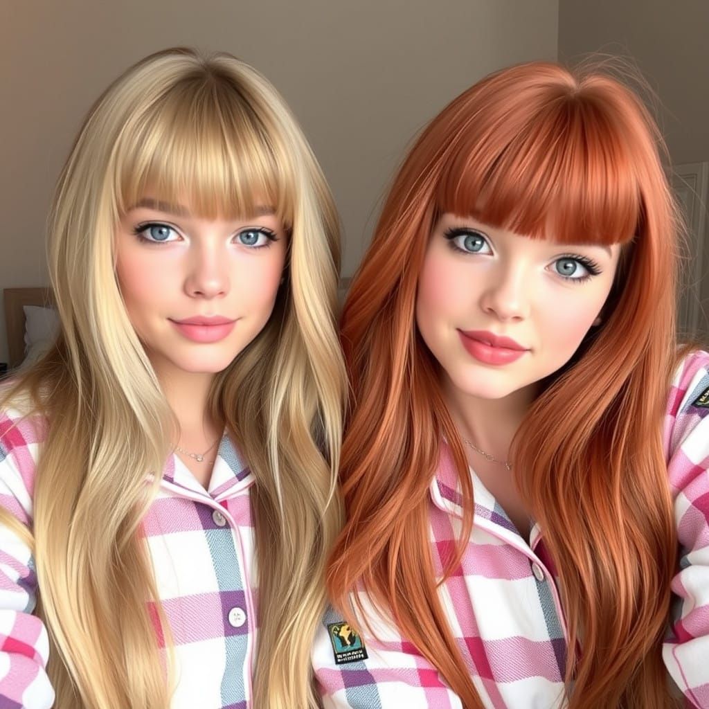Beautiful Women in Flannel Pajamas, Blonde and Redhead