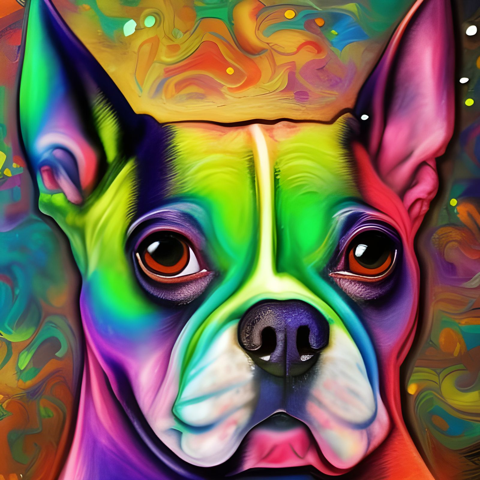 Rainbow Neon Boston Terrier Paint Splatter Art