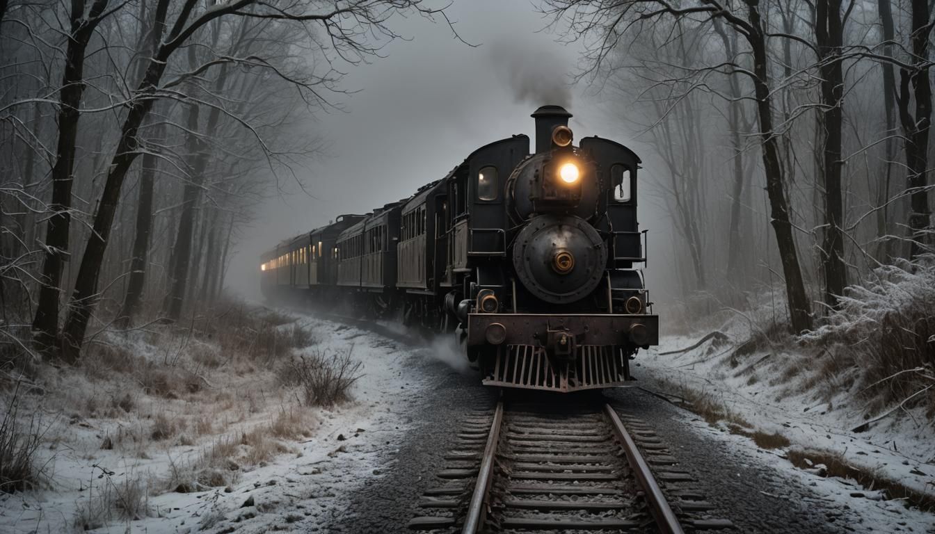 Ghostly Train in Moonlit Forest, Gustave Doré Aesthetic