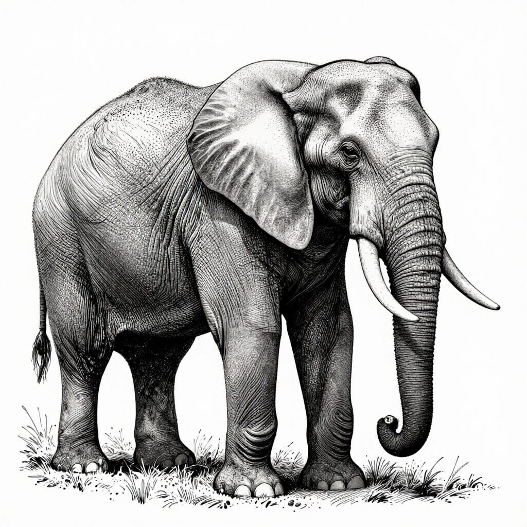 Majestic Elephant Portrait in Detailed Stippling Art