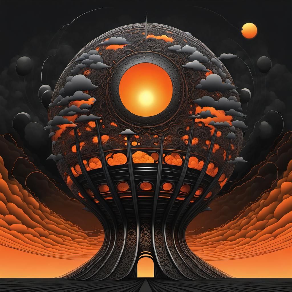 Towering Metal Structure with Dark Sky