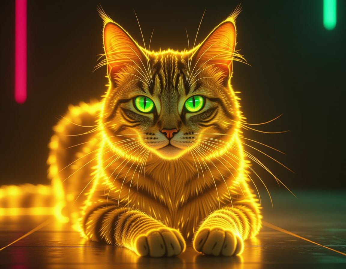 Cat of Light with Green Eyes in Golden Glow