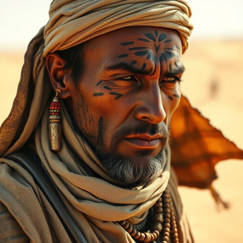 Intense Portrait of Nomad Warrior in Photorealistic Style