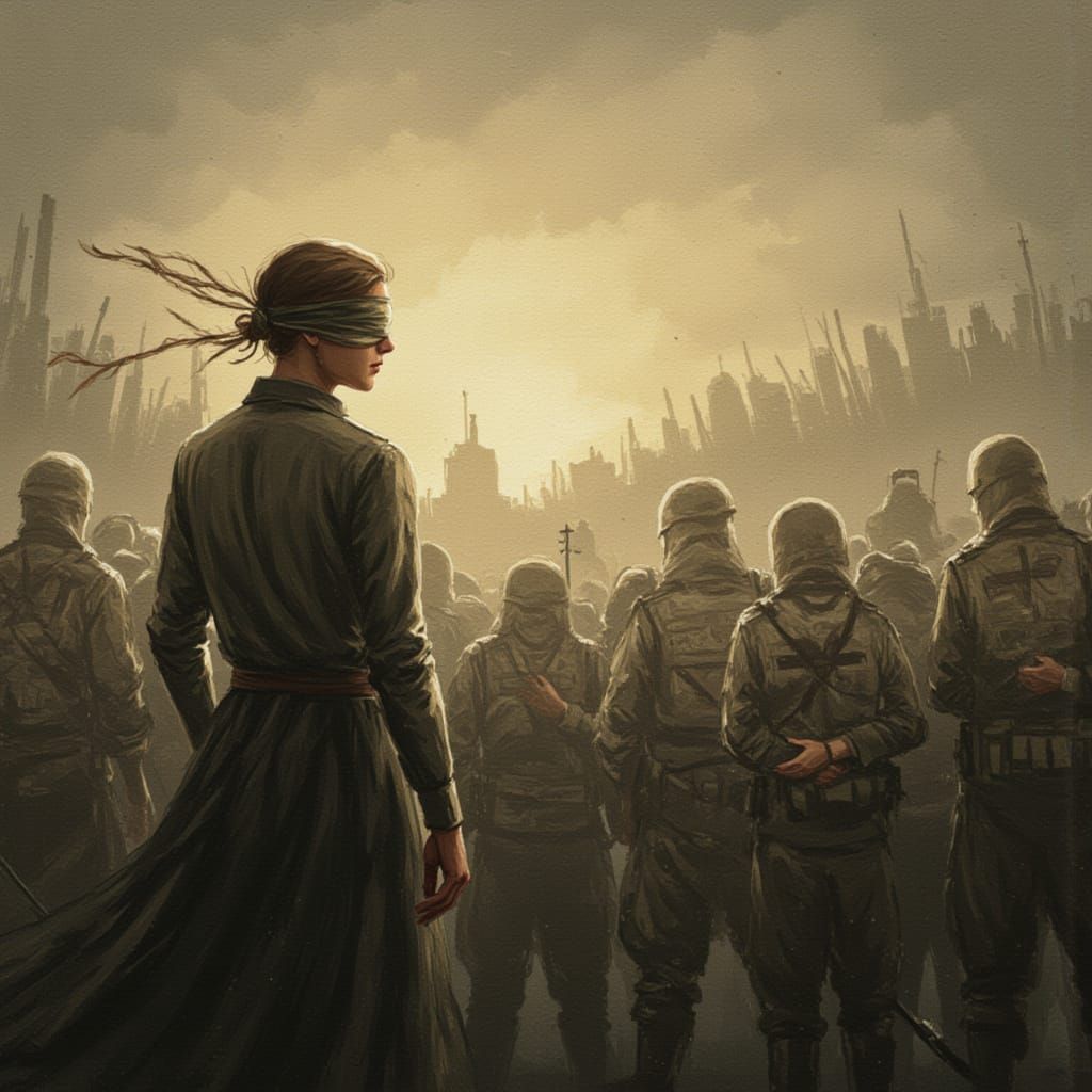 Blindfolded Woman at Apocalypse Wedding in Civil War Style