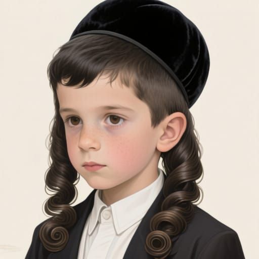 Hasidic Boy with Curls and Kippah Illustration