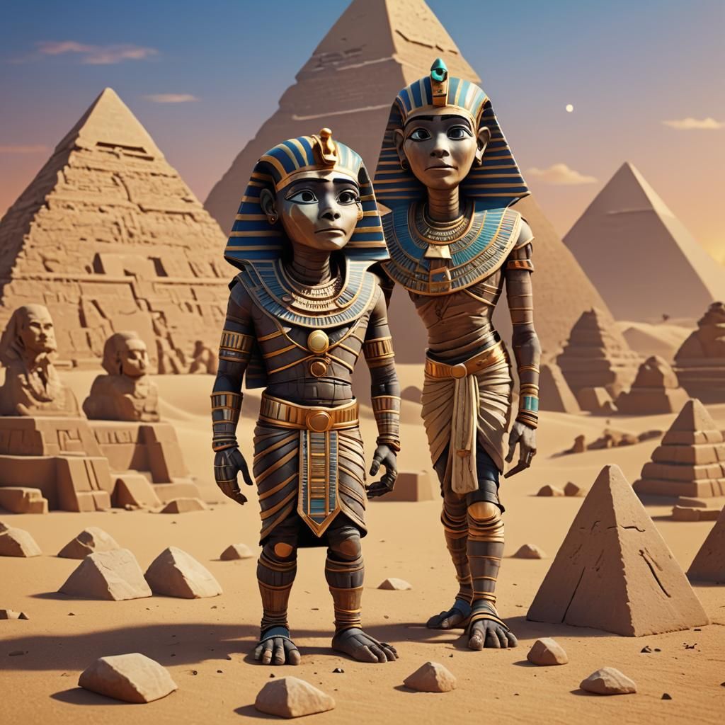A cute Egyptian mummy with a pyramid beside it Pixar, Disney...
