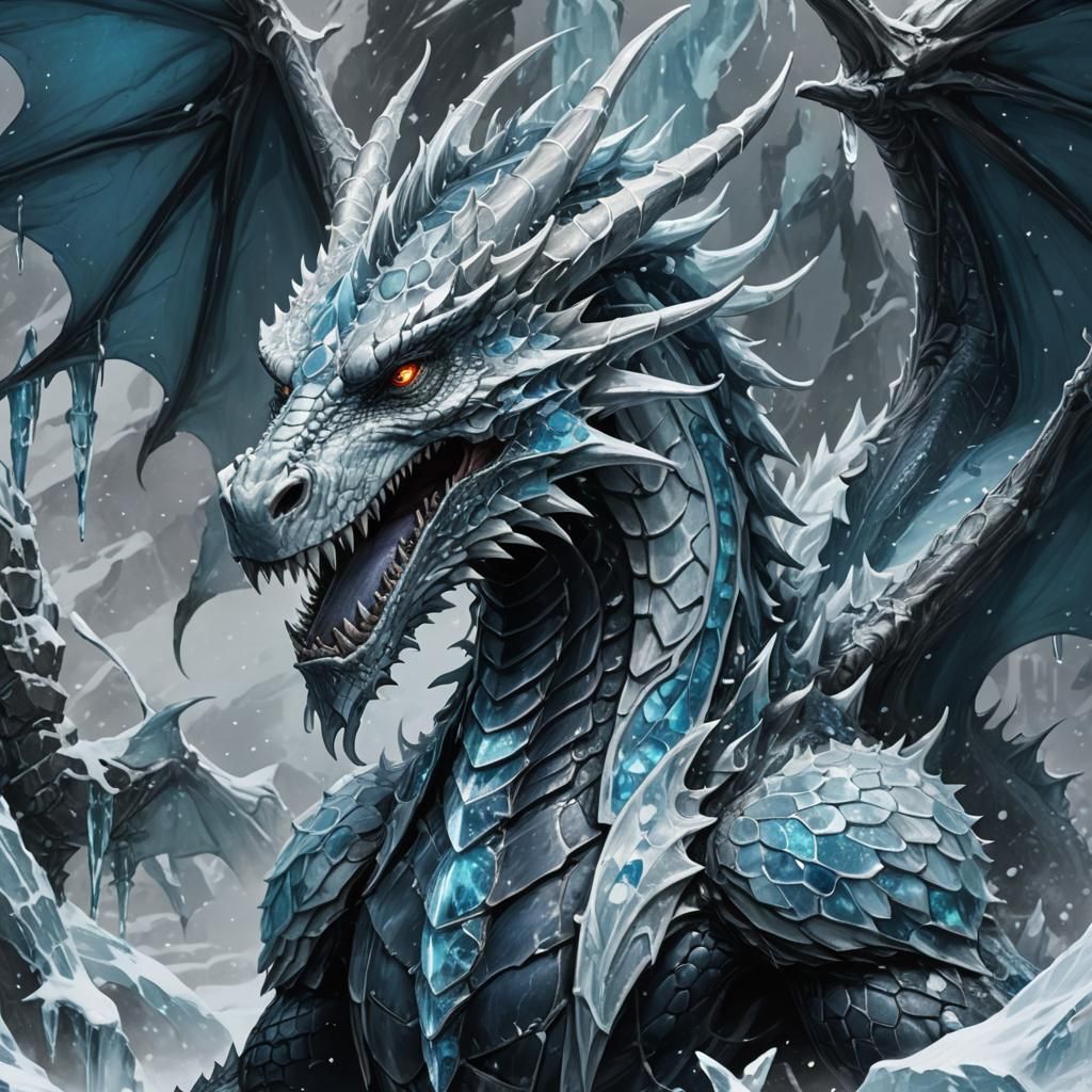 Icy Dragon Inhales: Dark Fantasy Concept Art