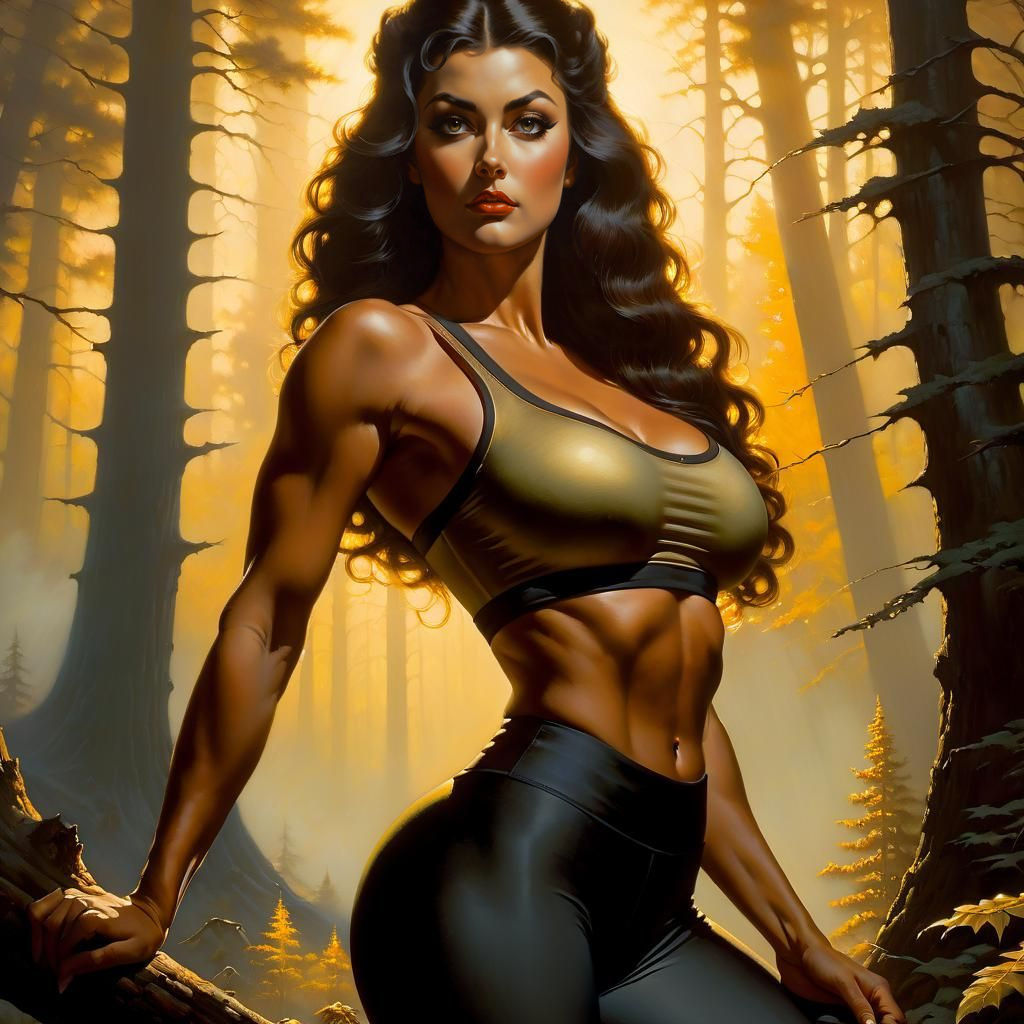 Hyperrealistic Forest Girl in Frazetta Style
