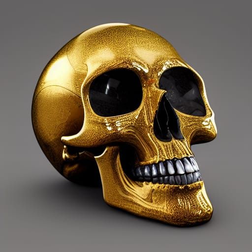 Gilded Obsidian Skull: Ornate Digital Art