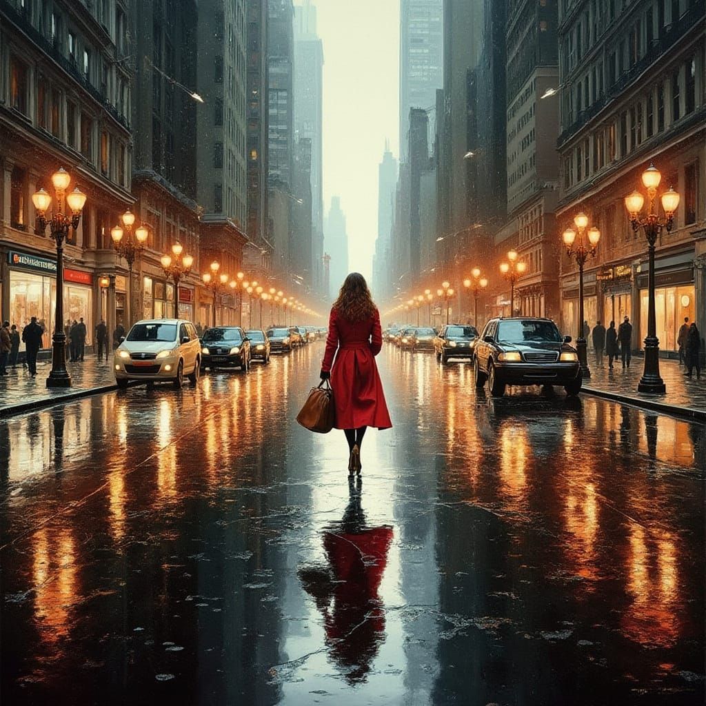 Rain soaked city street