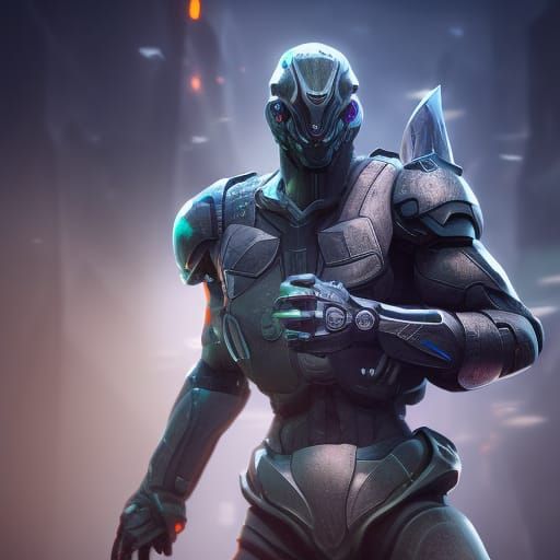 Sophisticated Tentacled Robot at Computer in 3D