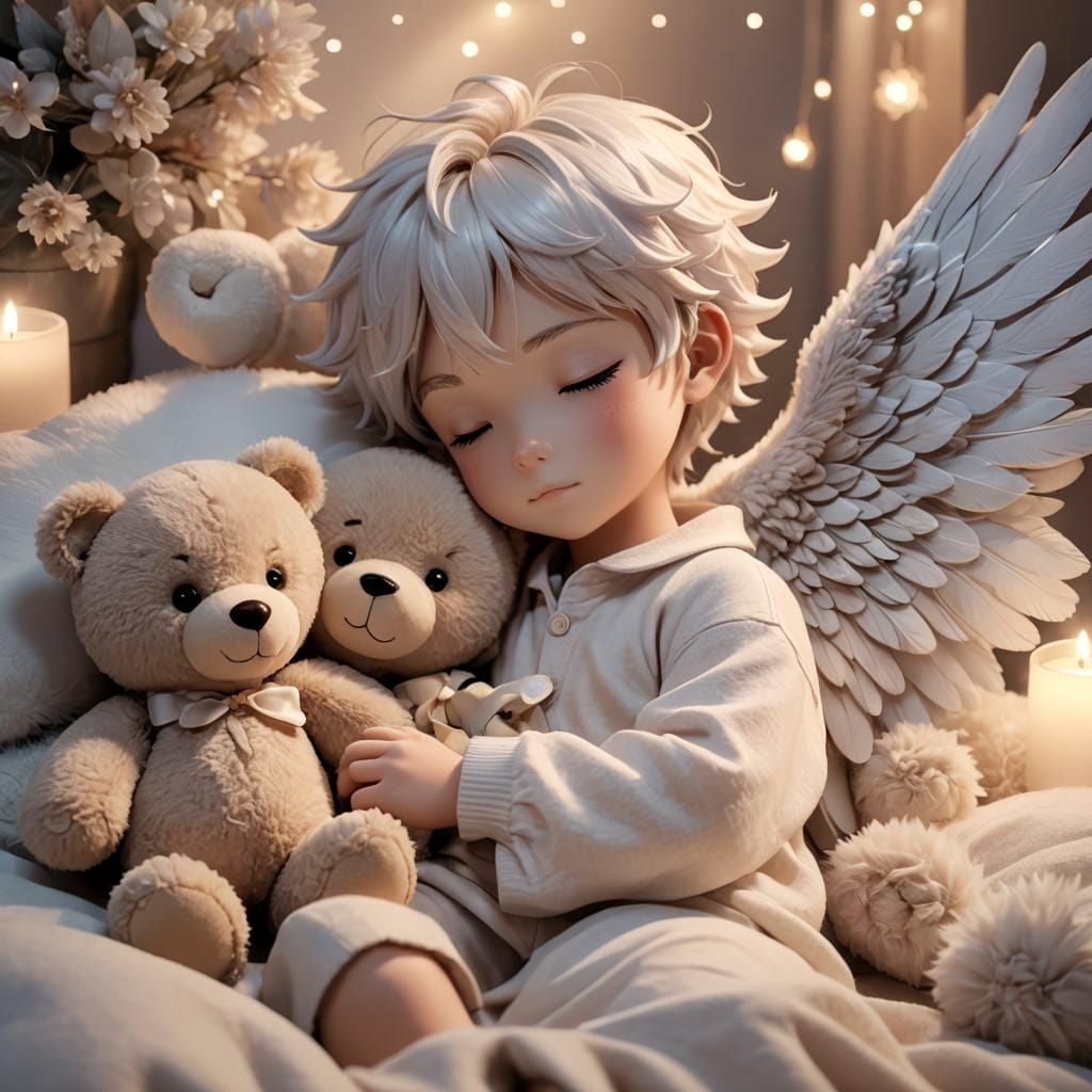 Guardian Angel Teddy Bear in 3D Anime Art