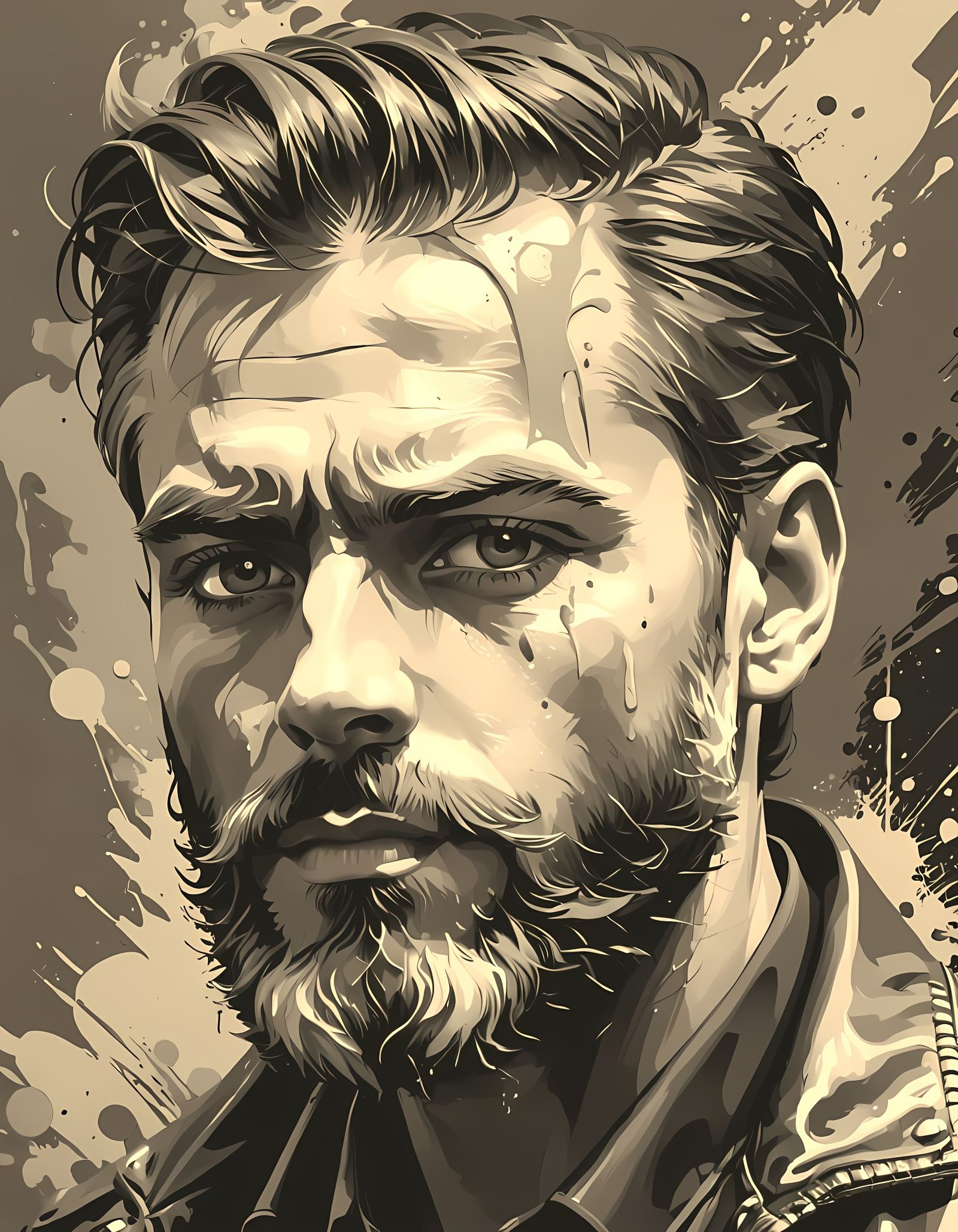 Hyperrealistic Gray Portrait with Stylized Elements