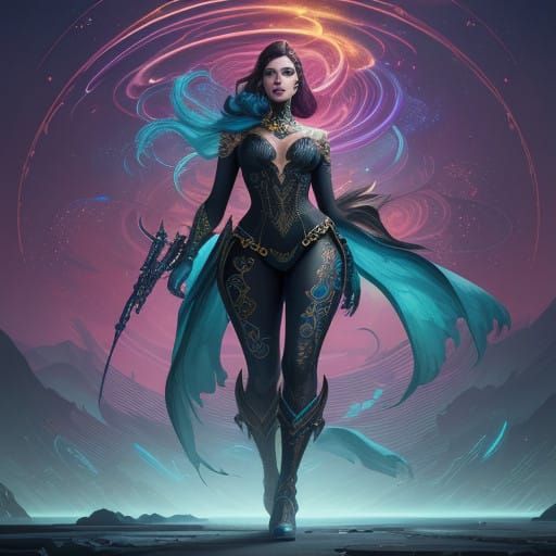 Vibrant Pin-Up Girl in Dreamlike Fantasy Environment