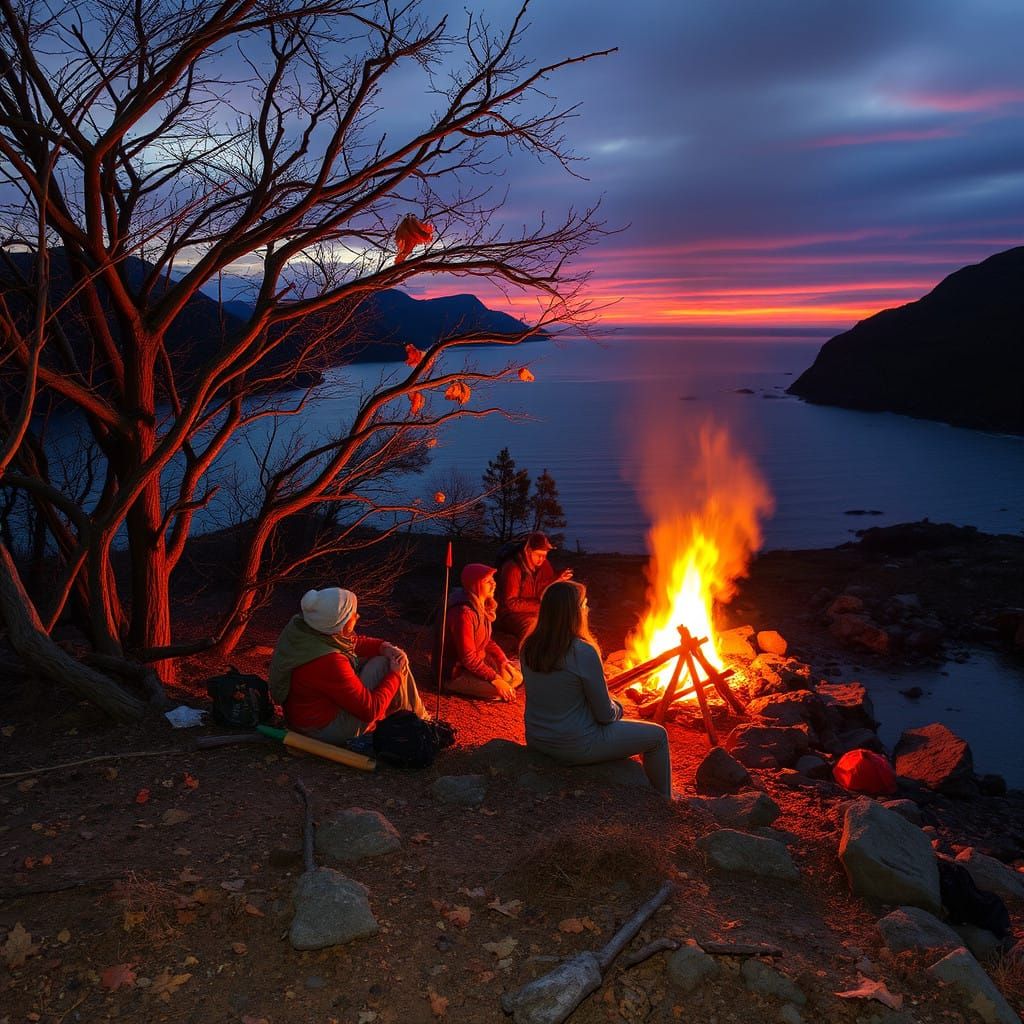 Arid Landscapes and Campfires in Earthy Tones