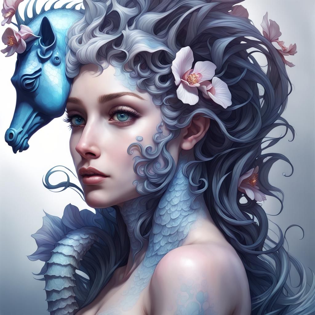 Mythical Seahorse Orchid Creature with Blue Eyes