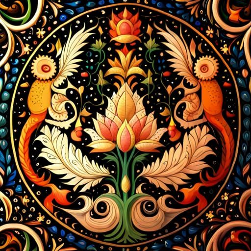 Medieval Illuminated Manuscript with Animals and Floral Desi...