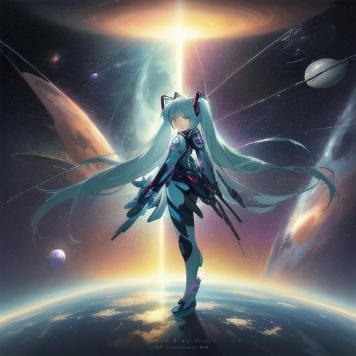 Hatsune Miku in Space: Anime Sci-Fi Art