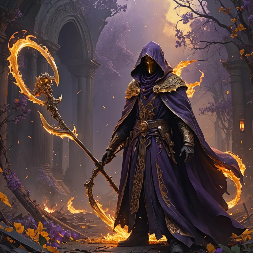Flaming Scythe Wielder in Dark Fantasy Style