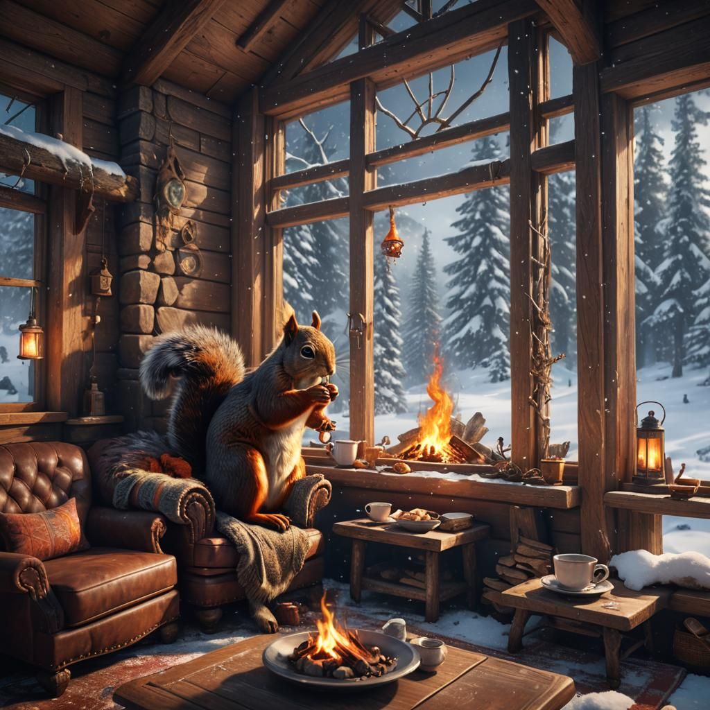 Squirrel's Cozy Winter Escape in Montana Cabin