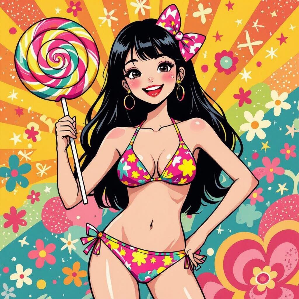 Lollipop Girl in Bikini with Murakami Style