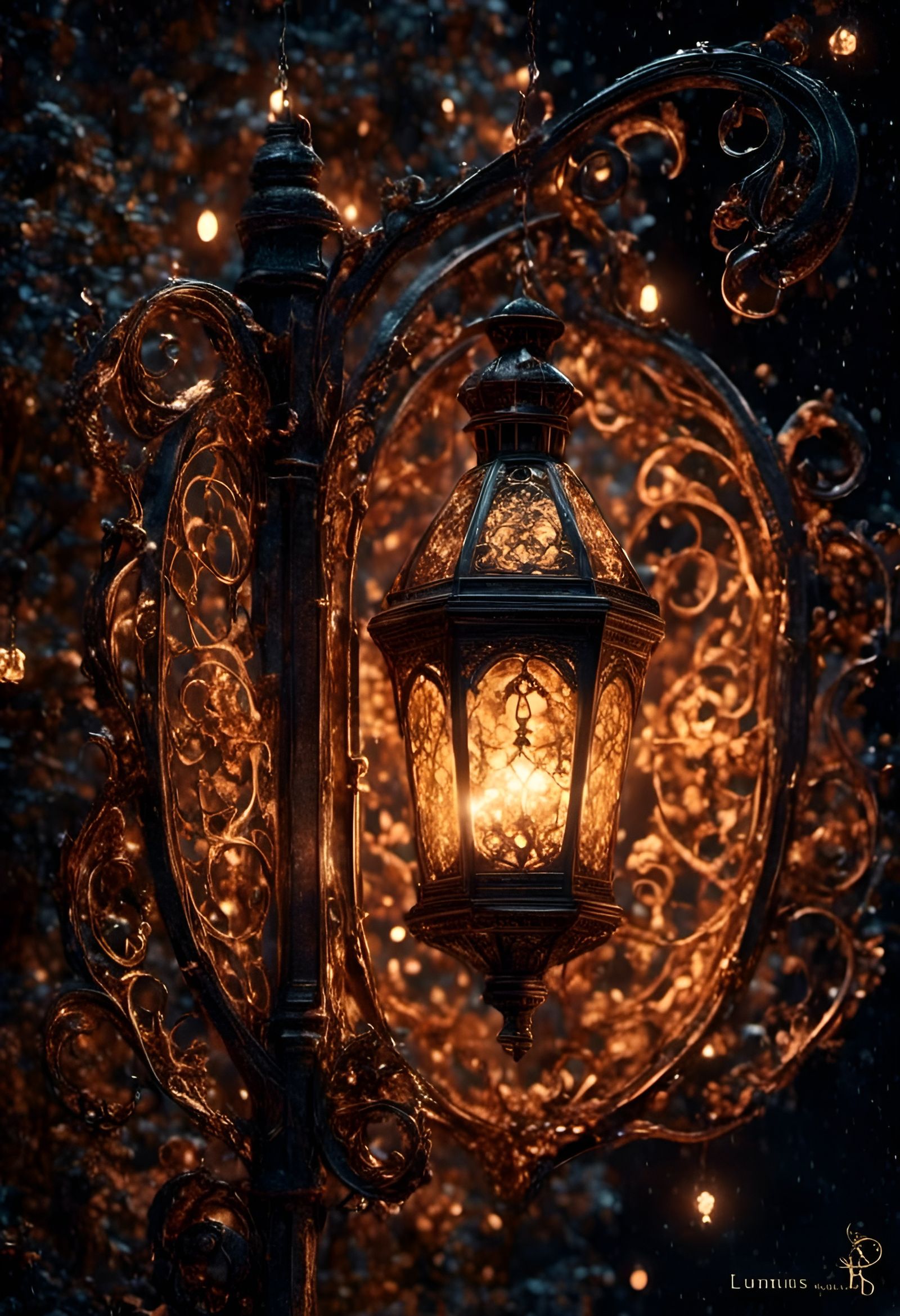 Ornate Retro Lantern with Luminous Particles