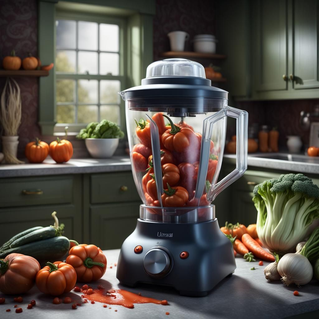 Goblin Blender with Terrified Vegetables: Macabre Rendering