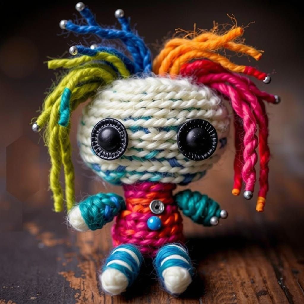 Chibi Voodoo Doll Made of Colorful Wool