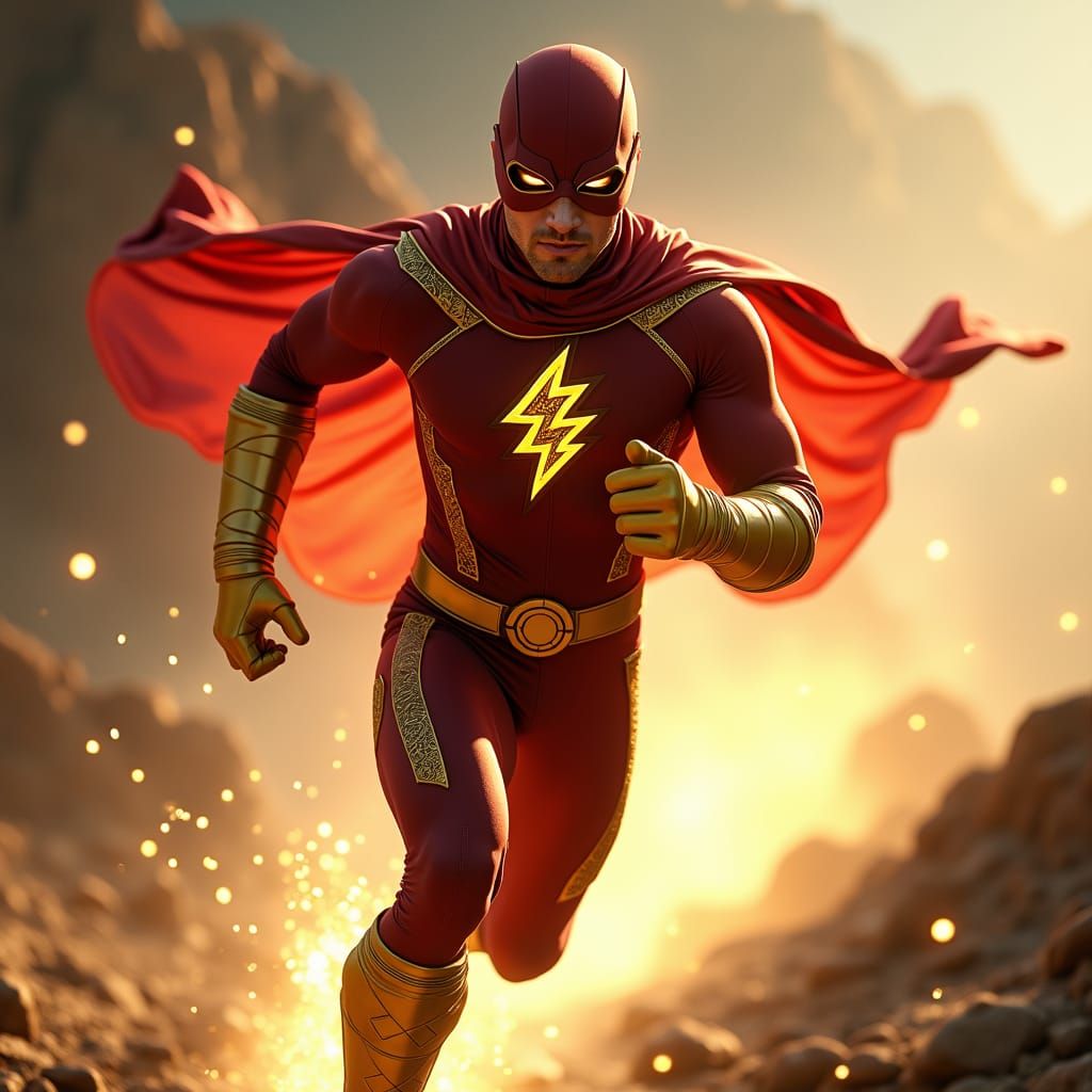 Moroccan Superhero Jumpsuit with Lightning Bolt, Cinematic F...